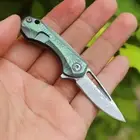 Mini Pocket Folding Knife Titanium Damascus Blade Outdoor Survival EDC Keychain