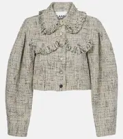 [Ganni] Ganni Cropped cotton tweed jacket AU 16 blue