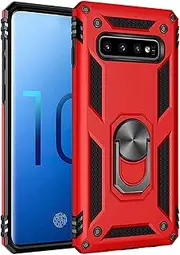 [Cavor] for Samsung Galaxy S10 Case (6.1") TPU Case PC Bumper 360° Rotation Ring Holder Kickstand Back Cover [Work with Magnetic Car Mount] Shockproof Protective Cover-Red