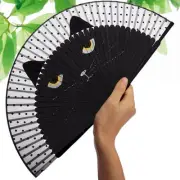 Black Cat Folding Fan Hand Fans for Women Foldable Bamboo Handheld Silk Held
