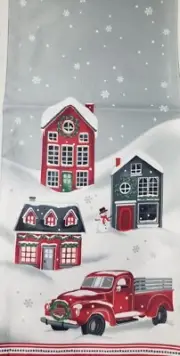 Thin Short Printed Fabric Table Runner, 13"x48", CHRISTMAS RED TRUCK & SNOWMAN