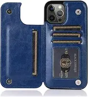 GoshukunTech Wallet Case for iPhone 13 Pro Max [Double Magnetic Clasp Durable Shockproof Cover] with Card Holders PU Leather Kickstand Card Slots for iPhone 13 Pro Max-Blue
