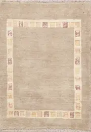 Modern Light Brown Wool Hand-knotted Bordered Accent Rug Contemporary Carpet 3x5