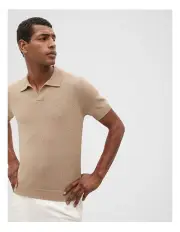[Seed Heritage] Textured Trophy Polo Shirt in Hazelnut