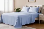 LINENOVA Striped Bed Sheet Set S/SK/D/Queen/King Size (Light Blue)