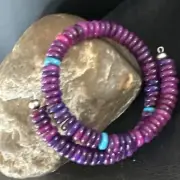 Purple Stone Turquoise 8mm Wire Bead Bracelet Navajo Sterling Silver 15241N