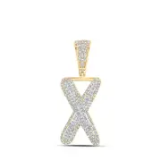 10K Two-tone Gold Mens Round Diamond X Initial Letter Charm Pendant 5/8 Cttw