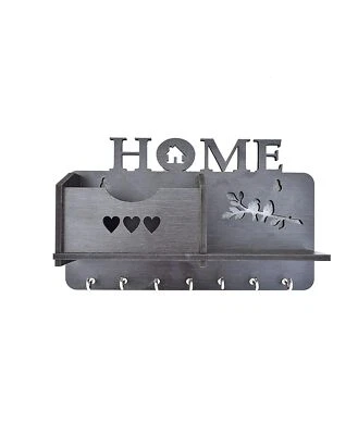Wooden Wall Shelf Key Holder Mobile Stand With Hooks For Home & Office Door