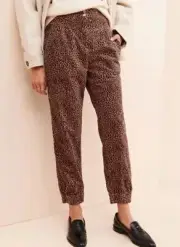 $128 Anthropologie Kalea Corduroy Trouser Joggers 2X NWT Leopard Print Brown