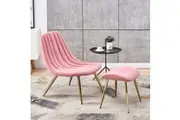 Velvet Accent Chair and Velvet Ottoman Stool With Gold Chromed Frame PINK
