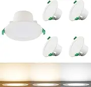 4-Pack LED Ceiling Light LED Recessed Downlight Kit 72mm Cutout IP44 Dimmable 5W Recessed Light Flush Mount Lighting with 3CCT 3000K/4000K/6000K, AUS Plug