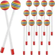 Aribrnten 14 Pcs Lollipop Drum Mallet Sticks Round Rainbow Hammer Percussion Sticks Plastic Drumsticks for Kids Child Mallet