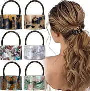 6Pcs Tortoise Shell Hair Ties Acetate Ponytail Holder Cuff Rectangle Elastic French Bands Leopard Wrap Ropes Decorative Elegant Accessories for Women