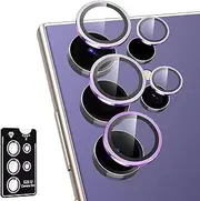 for Samsung Galaxy S24 Ultra Camera Lens Protector, Individual Metal Ring Tempered Glass Lens Cover,Strong Adsorption Scratch Resistant Ultra-Thin HD Clear Lens Cover, 1 Set-Purple