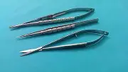 3 PIECE CASTROVIEJO MICRO SURGERY SCISSORS +NEEDLE HOLDER+SUTURE TYING FORCEPS