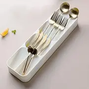 FOREVERIE Compact Small Cutlery Tray Organiser, Utensil Holder for Drawers, Kitchen Silverware Drawer Organizer Divider for Spoons Forks & Short Knives, White Green