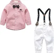 [Welity] Baby Boys' Tuxedo Shirt and Suspender Pants Set
