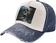 [YANYU] Horror Ghost Skull Print Fashion Washed Distressed Baseball Cap Vintage Adjustable Hat with Classic Brim, Navy Blue, One Size