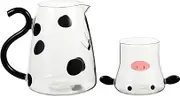 Glass Pitcher Cartoon Bedside Water Carafe Beverage Pitcher Hot Cold Water Jug with Cup for Juice Milk Coffee Iced Tea