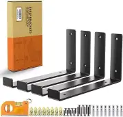Shelf Brackets Heavy Duty Black 12 inch Shelves Brackets Lip 4 Pack (11.25"x6")