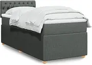 Box Spring Bed Mattress Light Grey Fabric King Single with Slats Frame - Bedroom Furniture, Folding Beds, Queen Portable Bedframe, Metal BedHead with Mattress