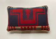 14”x22” Beige Leather & Red Harding pattern wool made with Pendleton® Fabric
