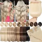 Double Wefted Thick Clip In REMY Russian Human Hair Extensions Full Head Blonde