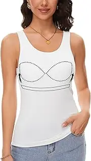 [ANYFITTING] Women's Built in Bra Tank Tops Singlets Basic Fitted Layer Summer Tops Shirts