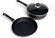 [Scanpan] Classic Nonstick 3-Piece 26 cm Deep Saute & 26 cm Fry Pan Cookware Set - Made in Denmark, Black, One Size