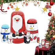 Nesting Doll Christmas | Handmade Nesting Figurines Wood Toy,Russian Nesting Dolls Figurines Christmas Decorations for Kids Christmas Room Decor