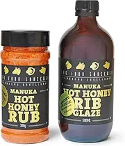 The Four Saucemen New Manuka Hot Honey BBQ Pack - Award-Winning Rib Glaze 500ml & Rub 300g Shaker Jar Combo for Chicken & Pork