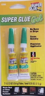 THE ORIGINAL SUPER GLUE GEL 0.12 oz/Tube 2 Tubes/Pack Total 0.25 oz (7.2 g)
