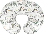 EyMzcod Baby Boy Girl Nursing Pillow Cover Dragon Tale Castle, Watercolor Green Moon Clouds Stars Tree Breastfeeding Pillowcase, Bottle Feeding Pillow Slipcover Cover Only White One Size
