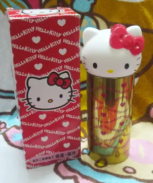 日版﹝Sanrio﹞限定※Hello Kitty凱蒂貓※真空二重構造【金色瓶身+頭型杯蓋-360ML】保溫瓶/杯