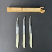 Vintage Quikut Stainless Steel 9” Steak Knives Set Of 3 Plastic Marbled Handles