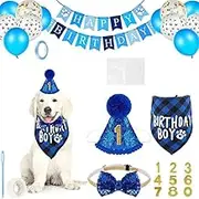 Dog Birthday Party Decoration Kit, Includes Banner, Balloons, Hat, Bandana, Bow Tie