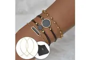 Boxed Bohemian Multi Layered Charm Bead Bracelet and Fish Shaped Gold Plated Earrings Set - Black