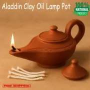 Aladdin Clay Oil Lamp Handmade Pot Separate Lid Self Handle Home Yoga Meditation