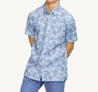 Tommy Hilfiger WCC Premium Linen Palm Print Shirt Breezy Blue Size XL