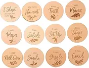 Kisangel 12pcs Wooden Milestone Cards Newborn Monthly Milestone Commemorative Cards Creative Birth Month Photo Props