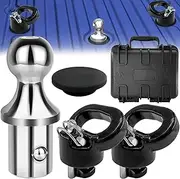 COOHAME 60618 Gooseneck Hitch Ball, Puck System Gooseneck Hitch Kit 30000 LBS, for 2013-2024 Dodge RAM 2500 3500, 2-5/16 Inch Gooseneck Ball for Truck Bed with 2 Pack Gooseneck Safety Chain Anchors