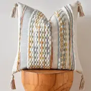 Chenille Striped Textured Boho Throw Pillow Covers Aesthetic with Tassels