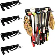 IRON AMERICAN Baseball Bat Storage Rack - Wall Mounted - Holds 14 Bats - Bat Organizer for Dugout or Home - 16.75" x 4.3" x 2" - Hangs Bats, Gloves, Bags & Balls - Made in USA - Hardware Incl. - 4pk