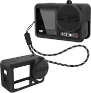 XICEN Silicone Protective Sleeve Cover for DJI Osmo Action 4 and DJI Action 3, Camera Len Protector Cap Osmo Action 3 and DJI Action 4, Camera Accessories with Anti-Lost Rope, Black