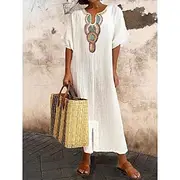 Women's White Pink Blue Summer Spring Long Dress Maxi Dress White Dress Cotton Linen Dresses Casual Dress Basic Casual Outdoor Daily Holiday Regular Fit Geomet