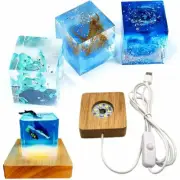 Resin LED Lights Display Base Wooden Lighted Base Stand Crystal Glass Resin Art