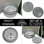 SET OF 4 New the GRAINHOUSE 2 Tidbit Appetizer Plates + 2 Soup Bowls Rustic Gray