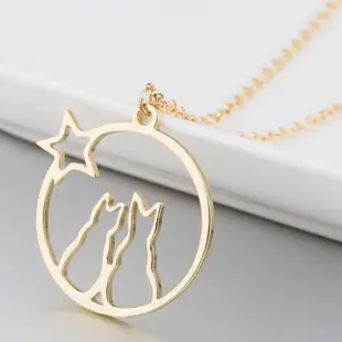 【VIA】動物系列 星空下貓咪造型白鋼項鍊 造型項鍊 金色