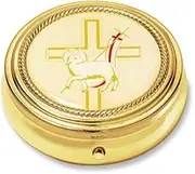 Holy Lamb of God w Latin Cross Design Gold Plate Catholic Religious Hospital Church Communion PYX for Hosts