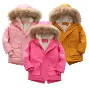 Kids Girls Hooded Jacket Pu-ffer Fleece Lined Parka Jackets Outwear Coat